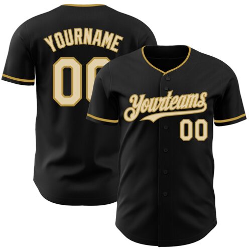 Black3001 Custom Black Cream-Old Gold Authentic Baseball Jersey