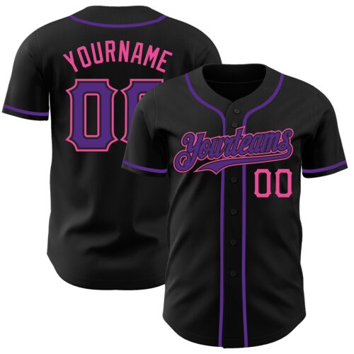 Black3006 Custom Black Purple-Pink Authentic Baseball Jersey