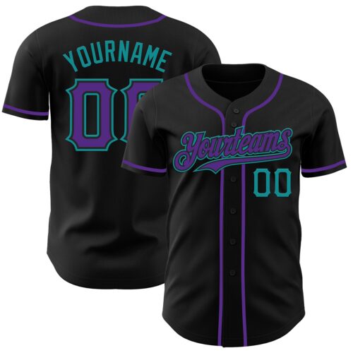 Black3007 Custom Black Purple-Teal Authentic Baseball Jersey
