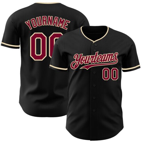 Black3016 Custom Black Maroon-Cream Authentic Baseball Jersey