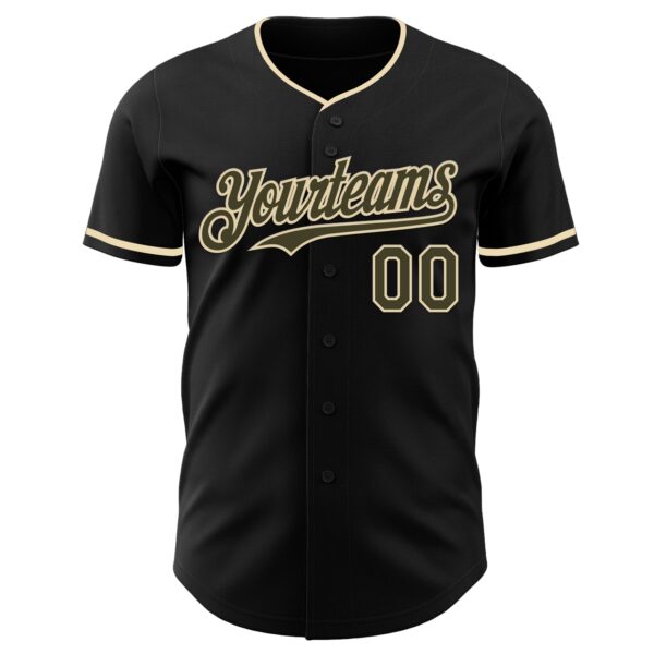 Custom Black Olive-Cream Authentic Baseball Jersey