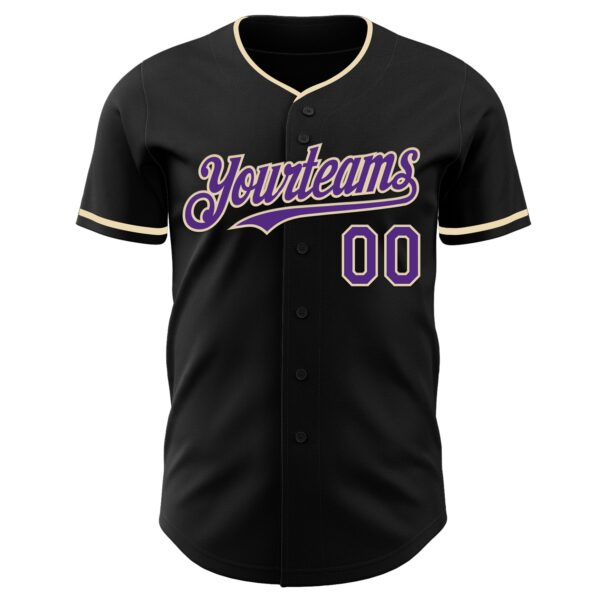 Custom Black Purple-Cream Authentic Baseball Jersey