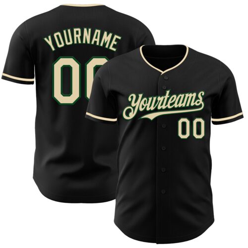 Black3020 Custom Black Cream-Green Authentic Baseball Jersey