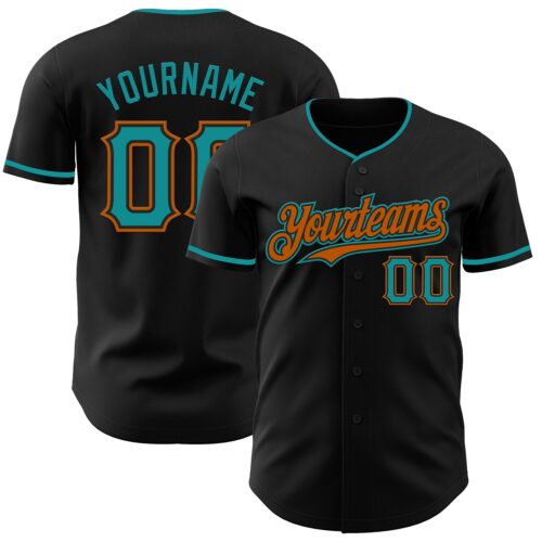 Black3024 Custom Black Teal-Texas Orange Authentic Baseball Jersey