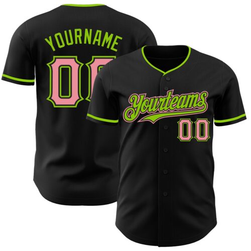 Black3031 Custom Black Medium Pink-Neon Green Authentic Baseball Jersey
