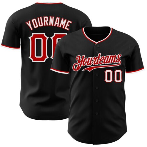 Black3032 Custom Black Red-White Authentic Baseball Jersey