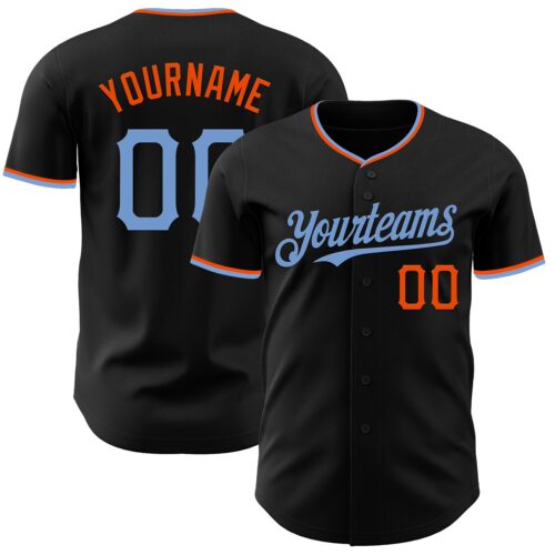 Black3037 Custom Black Powder Blue-Orange Authentic Baseball Jersey