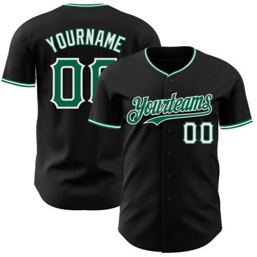 Black3038 Custom Black Kelly Green-White Authentic Baseball Jersey