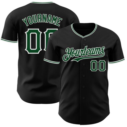 Black3041 Custom Black Green-White Authentic Baseball Jersey