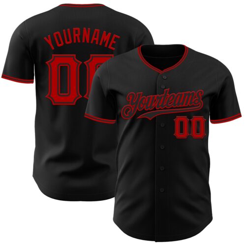 Black3042 Custom Black Red Authentic Baseball Jersey