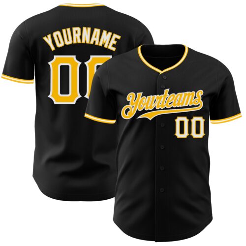 Black3045 Custom Black Gold-White Authentic Baseball Jersey