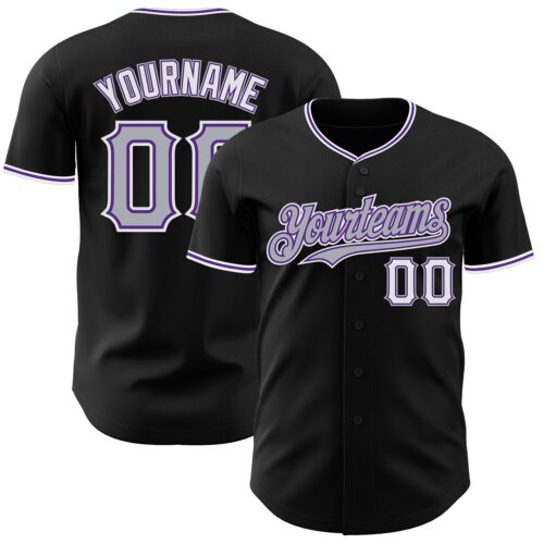 Black3048 Custom Black Gray Purple-White Authentic Baseball Jersey