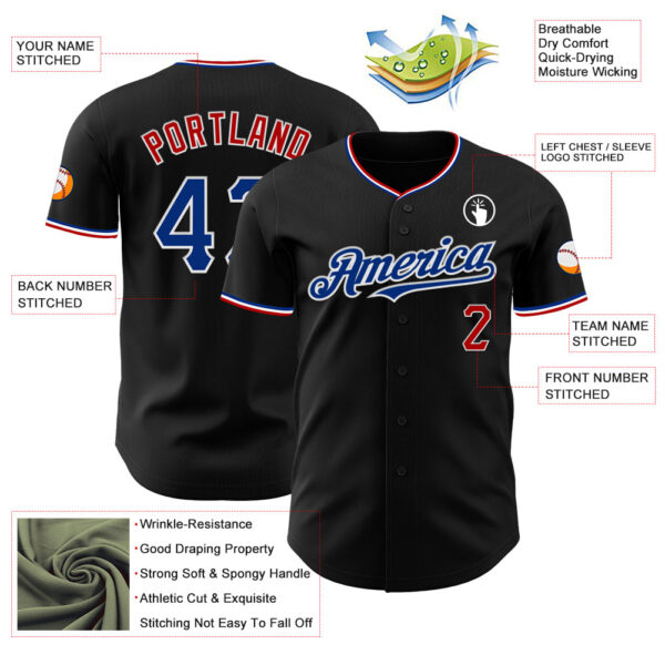 Custom Black Royal Red-White Authentic Baseball Jersey