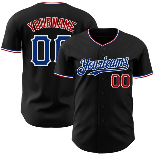 Black3050 Custom Black Royal Red-White Authentic Baseball Jersey