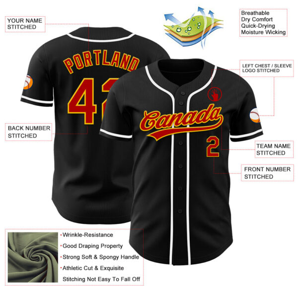 Custom Black Red-Yellow Authentic Baseball Jersey