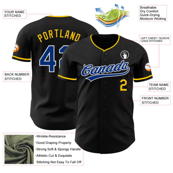 Custom Black Royal Yellow-White Authentic Baseball Jersey