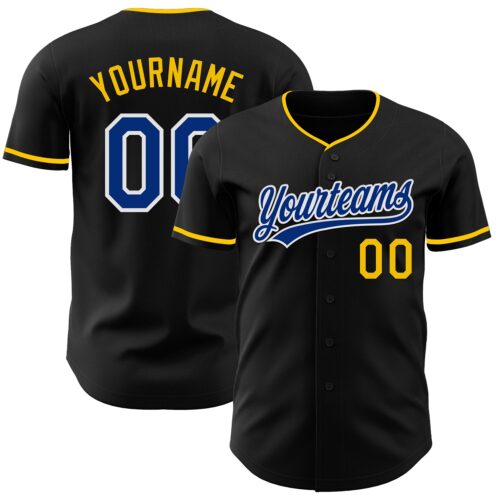 Black3131 Custom Black Royal Yellow-White Authentic Baseball Jersey