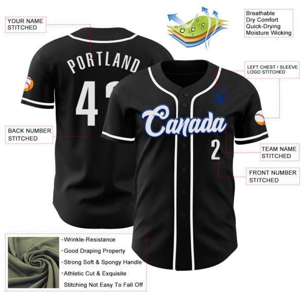 Custom Black White-Royal Authentic Baseball Jersey
