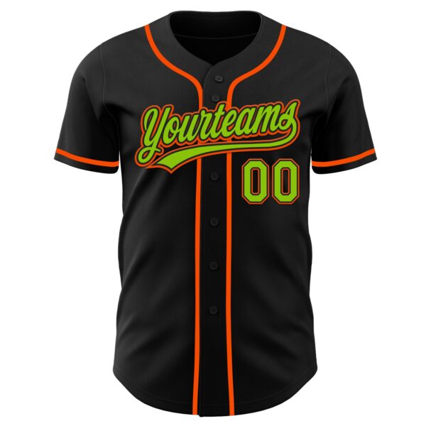 Custom Black Neon Green-Orange Authentic Baseball Jersey