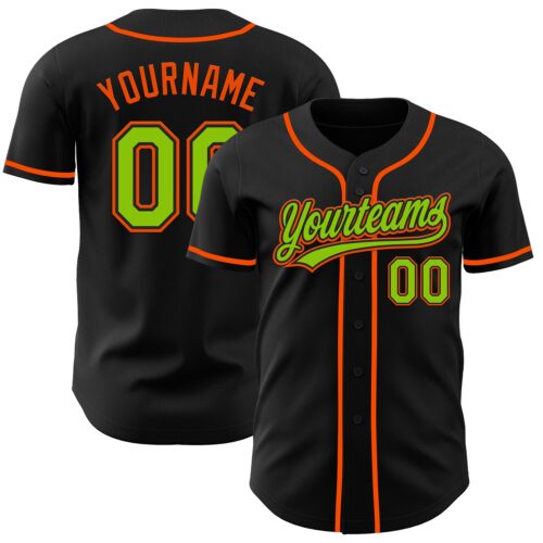 Black3133 Custom Black Neon Green-Orange Authentic Baseball Jersey