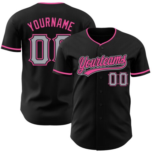 Black3134 Custom Black Gray-Pink Authentic Baseball Jersey