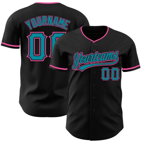 Black3135 Custom Black Teal-Pink Authentic Baseball Jersey