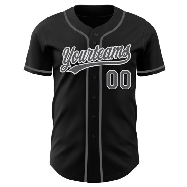 Custom Black Steel Gray-White Authentic Baseball Jersey