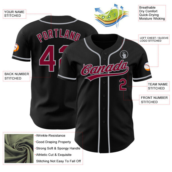 Custom Black Maroon-Gray Authentic Baseball Jersey