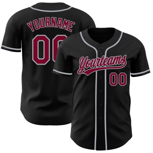 Black3140 Custom Black Maroon-Gray Authentic Baseball Jersey