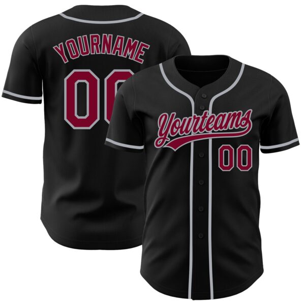 Custom Black Maroon-Gray Authentic Baseball Jersey