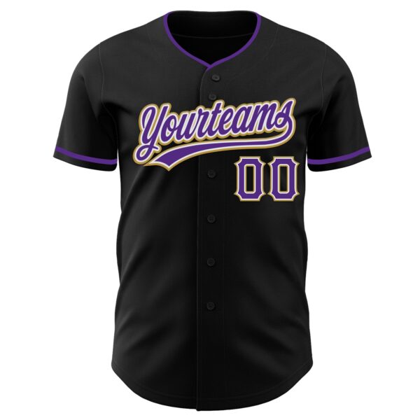 Custom Black Purple White-Old Gold Authentic Baseball Jersey