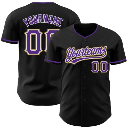 Black3142 Custom Black Purple White-Old Gold Authentic Baseball Jersey