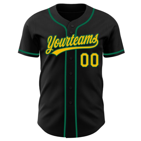 Custom Black Yellow-Kelly Green Authentic Baseball Jersey