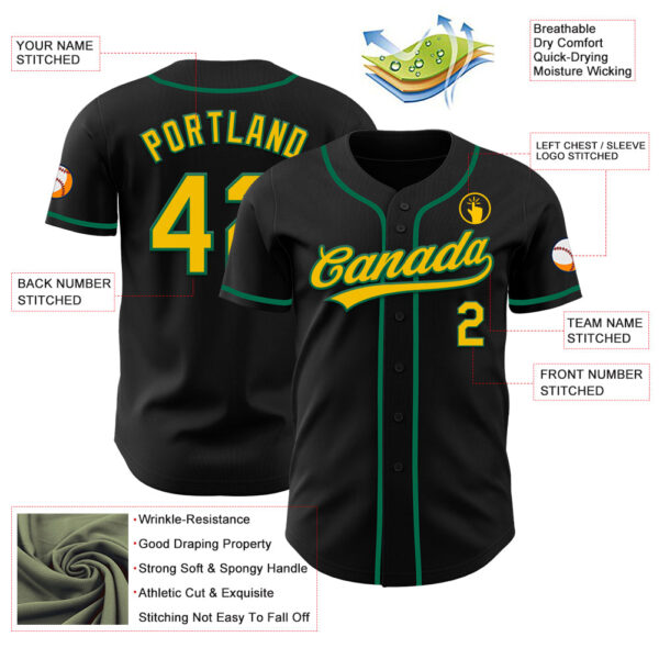 Custom Black Yellow-Kelly Green Authentic Baseball Jersey
