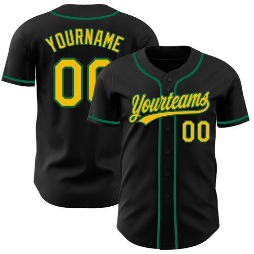 Black3143 Custom Black Yellow-Kelly Green Authentic Baseball Jersey