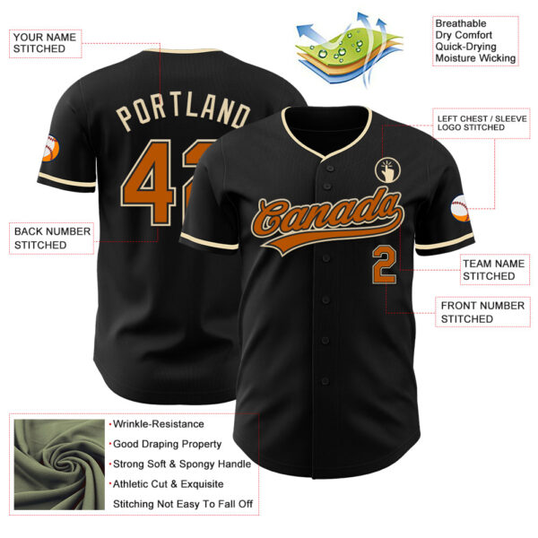 Custom Black Texas Orange-Cream Authentic Baseball Jersey