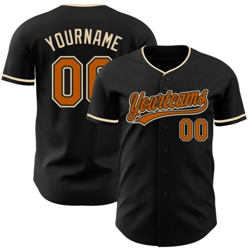Black3144 Custom Black Texas Orange-Cream Authentic Baseball Jersey