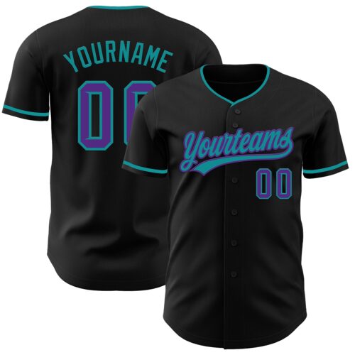 Black3146 Custom Black Purple-Teal Authentic Baseball Jersey