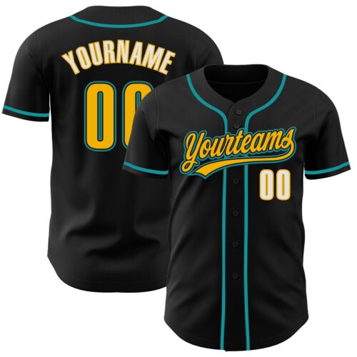 Black3147 Custom Black Gold Teal-White Authentic Baseball Jersey
