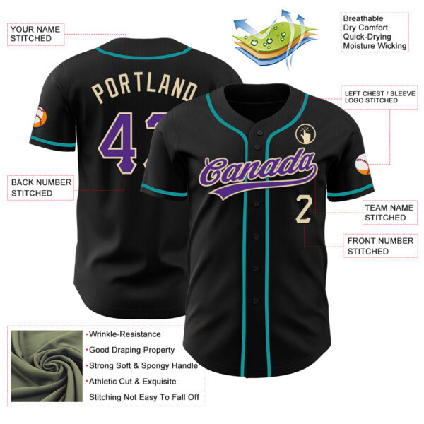 Custom Black Purple Cream-Teal Authentic Baseball Jersey