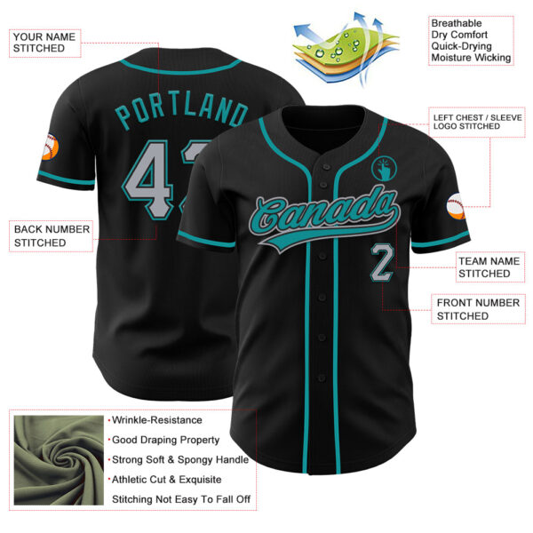 Custom Black Gray-Teal Authentic Baseball Jersey