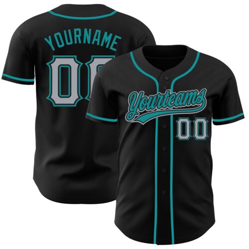 Black3149 Custom Black Gray-Teal Authentic Baseball Jersey