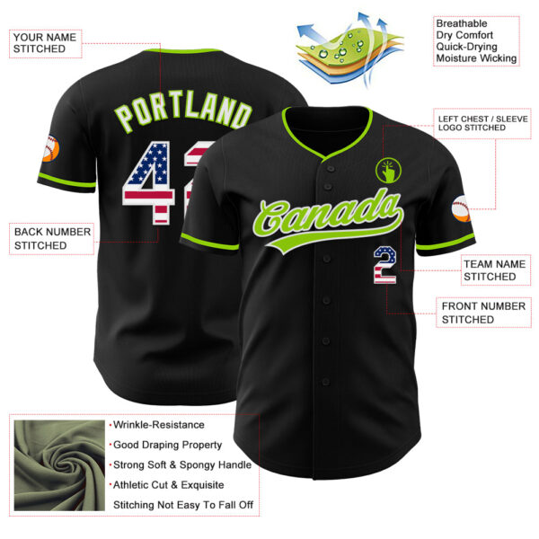 Custom Black USA Flag Neon Green-White Authentic Baseball Jersey