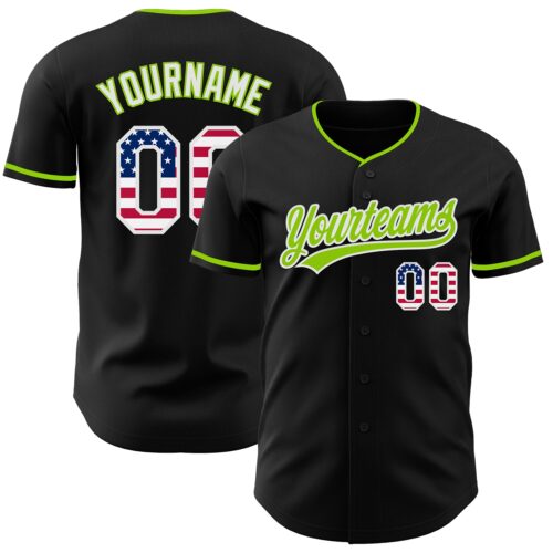 Black3150 Custom Black USA Flag Neon Green-White Authentic Baseball Jersey