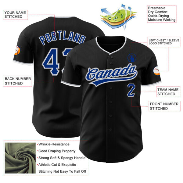 Custom Black Royal Gray-White Authentic Baseball Jersey