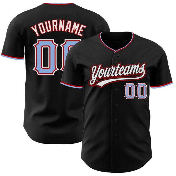 Custom Black Light Blue Red-White Authentic Baseball Jersey