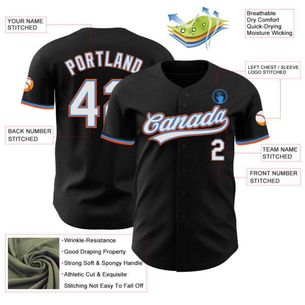 Custom Black White Electric Blue-Orange Authentic Baseball Jersey