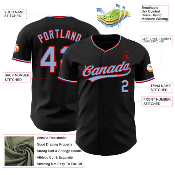 Custom Black Light Blue-Red Authentic Baseball Jersey
