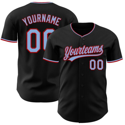 Black3157 Custom Black Light Blue-Red Authentic Baseball Jersey