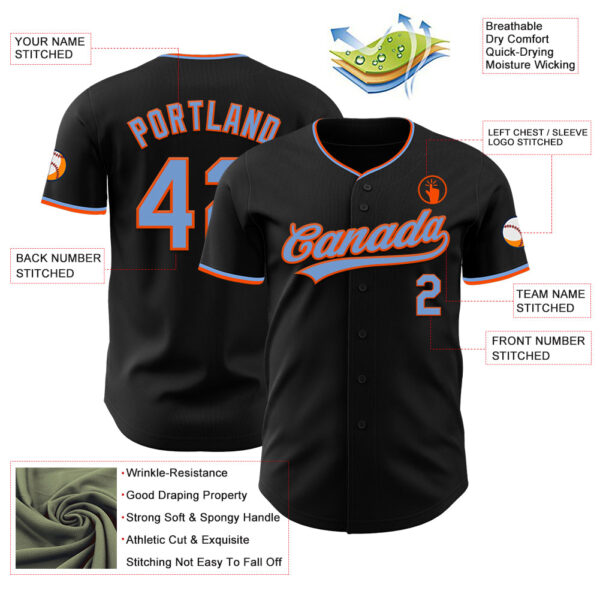 Custom Black Powder Blue-Orange Authentic Baseball Jersey